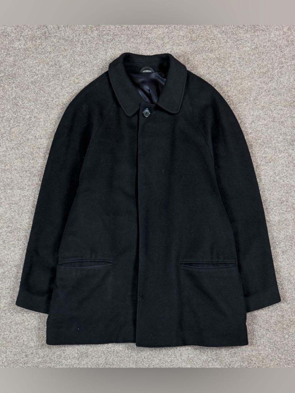 Vintage‎ Jacobson’s Black Wool Short Overcoat Men’s Large Hidden Button Closure